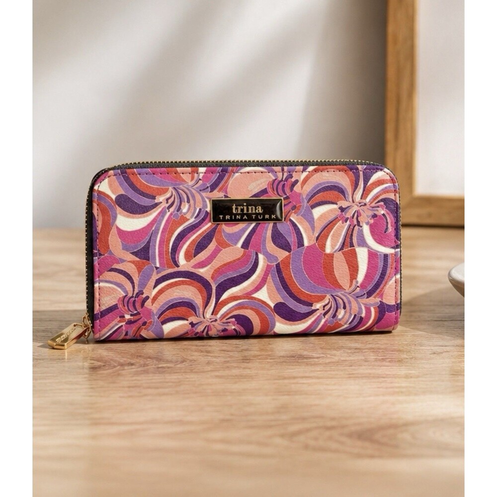 Trina Turk Sea Anemone Small Zip Around Pink Purple Swirls Gift Box Wallet $58